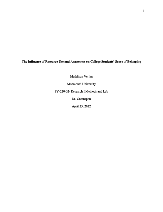 Title page of a document. At the right corner, a page number (1). Centered is a block of text. The top line is the title, bolded. Below it are lines for the person's name, their institute, their course number and course name, their professor, and the date.